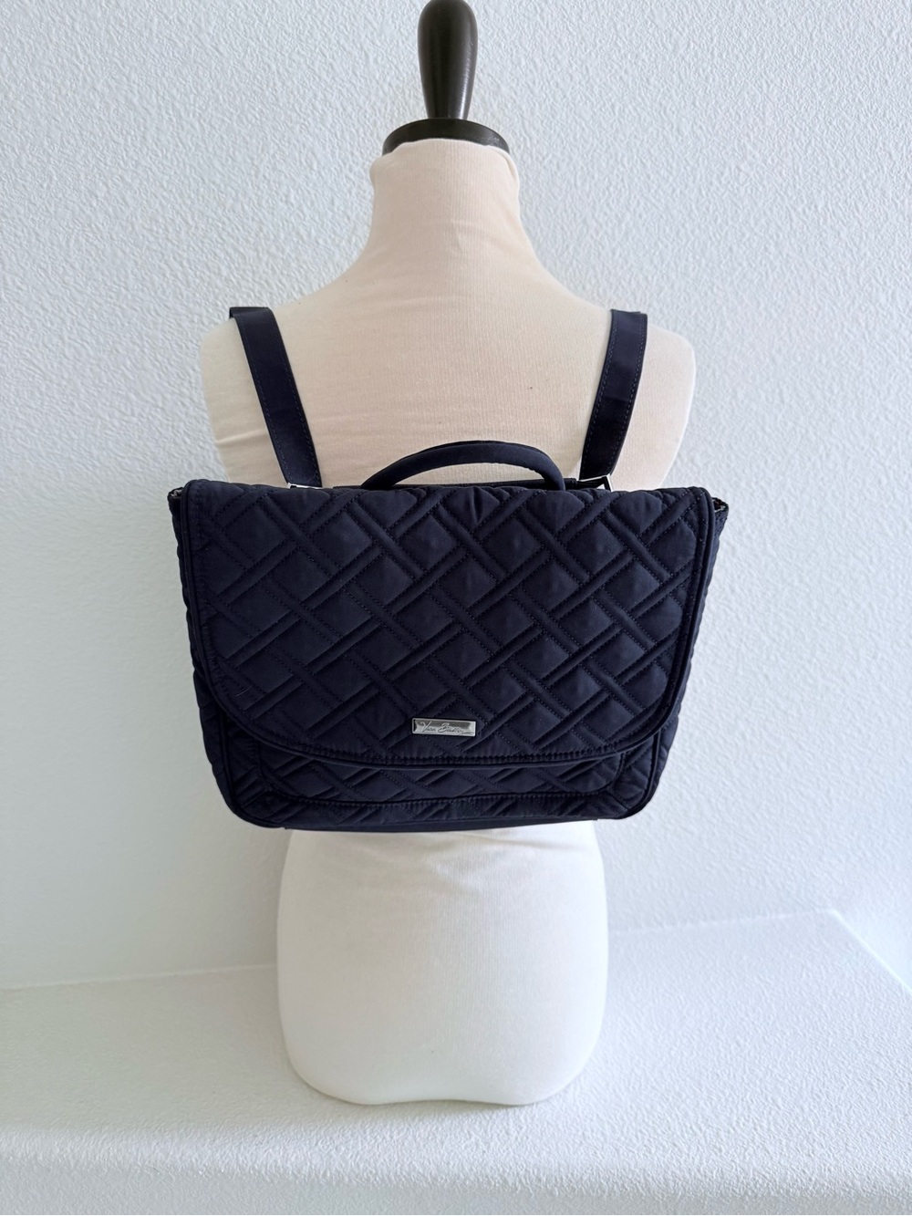 Vera Bradley Navy Quilted Convertible Backpack Satchel Microfiber